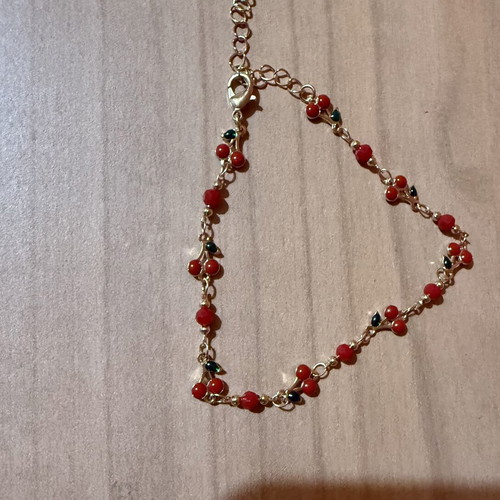 Stainless Steel Ankle Bracelet with Cherry Design new, red and gold