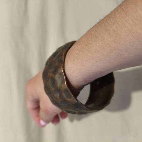 Vintage cuff bracelet used, hammered copper color