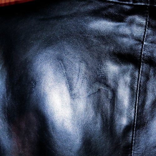 Leather Jacket Blue used, with collar and zippers
