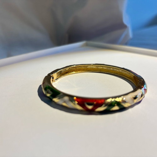 Vintage hinged bangle with multicolor enamel, like new