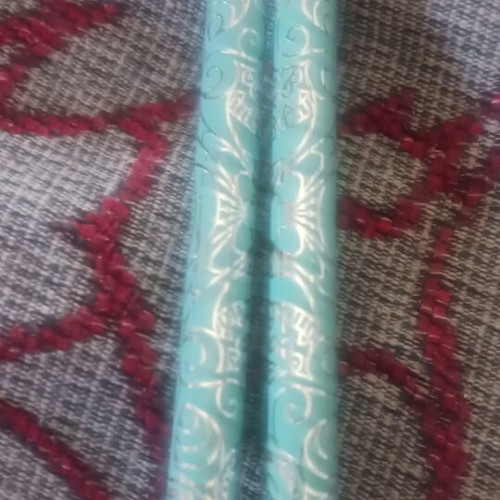 Set of 2 light green pencils with designs