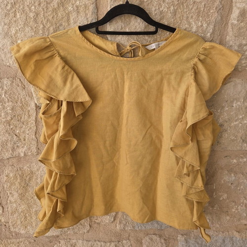 Linen Ruffle Sleeve Top like new, yellow, size XS