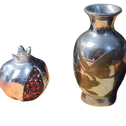 Silver decorations like new, 2 pieces pomegranate and vase