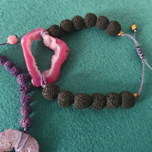 Bracelet set with lava and agate druze, pack of 2, new