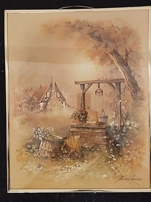 Classic decorative poster Rustic Well & Cottage 41x51cm new