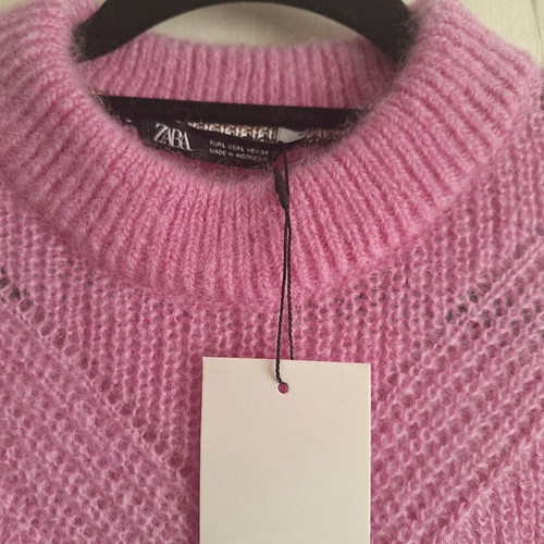 Zara women's sweater new, 100% wool, pink, size L