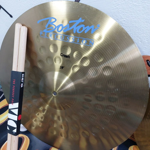 Boston Percussion Crash 16" cymbal with splash 12" Turkey and drumsticks like new