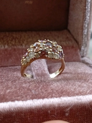 Silver 925 gold-plated ring with semi-precious stones like new