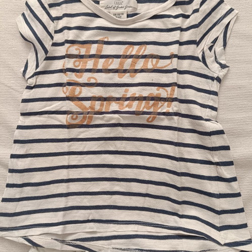 Zara white denim shorts and striped L.O.G.G. blouse set used