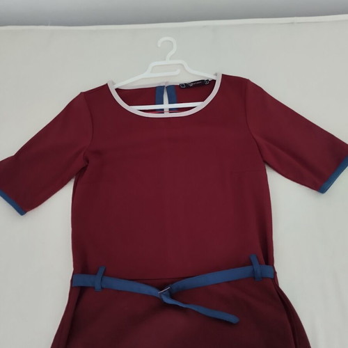 Raxevsky skirt and blouse set like new, burgundy with blue belt