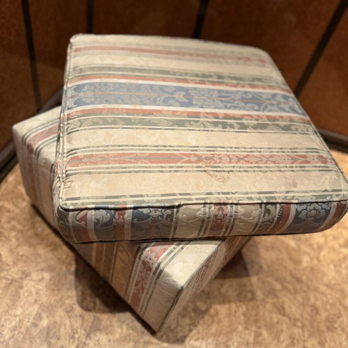 Vintage storage stool used with fabric design and wooden legs