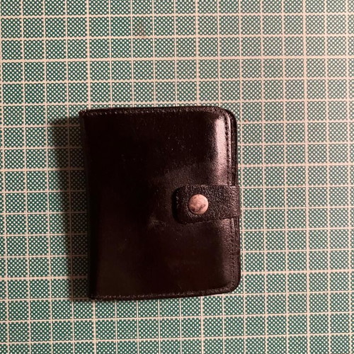 Leather wallet small used, black, handmade 6.5x8.5 cm