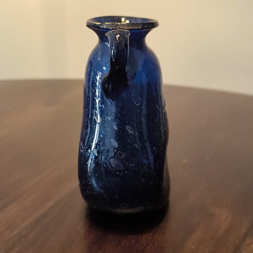 Recycled glass vase like new, deep blue with 2 handles