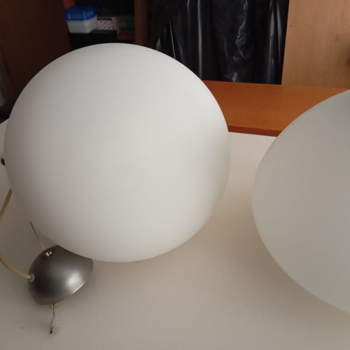 2 Pendant Single-Light Lamps Made of Blown Opaline Glass Amu Moser like new