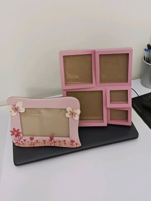 Photo frame set like new, wooden and ceramic with flowers