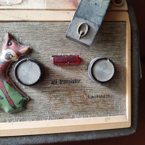 Vintage children's suitcase record player used, 1960s decor