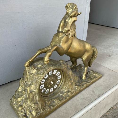 Bronze horse clock used, 1940s vintage