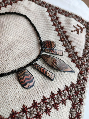 Handmade necklace new with glass beads, crystals and liquid glass