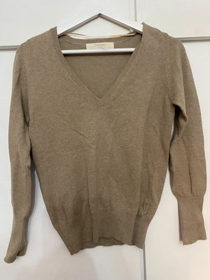 Zara women's cotton V-neck sweater like new, beige, size L