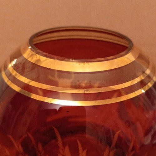Vintage Bohemian Crystal Vase Egermann Style, Ruby Red