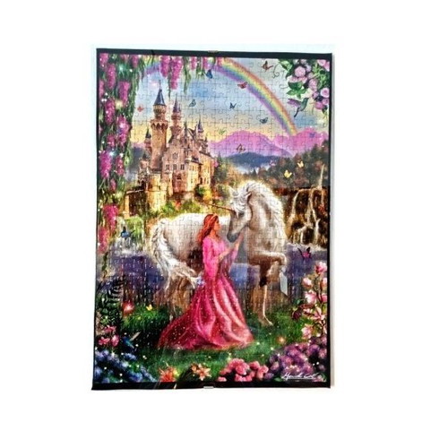 Framed Fairy and Unicorn artwork like new, 35x50cm with framed puzzle