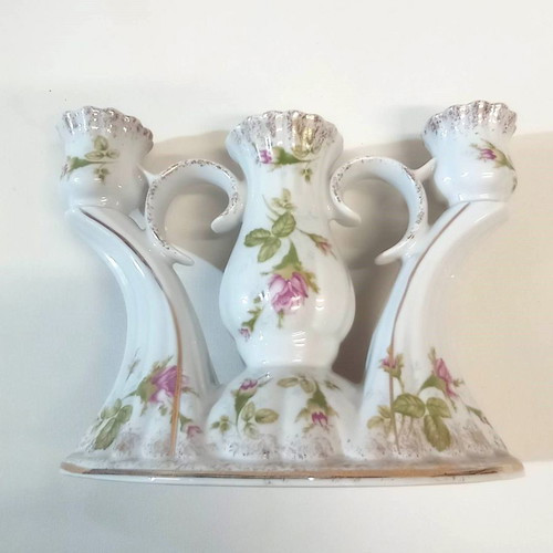 Porcelain candlestick Chodziez Poland three-position from the 1970s in excellent condition