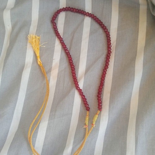 Handmade bracelet komboloi with natural Iranian garnet stones, adjustable, burgundy