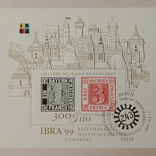 German stamps 1999 with first day covers Bonn and Frankfurt