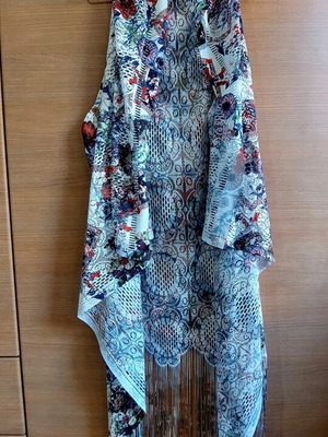Floral Kimono Caftan with Long Fringes like new