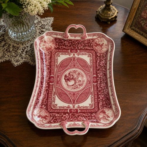 Vintage Royal Crown Kent Ltd Porcelain Serving Tray Pink Transferware 39cm
