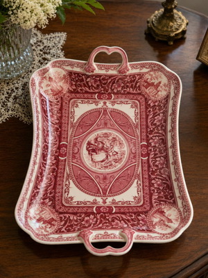 Vintage Αγγλικός δίσκος πορσελάνης Royal Crown Kent Ltd ροζ transferware 39cm