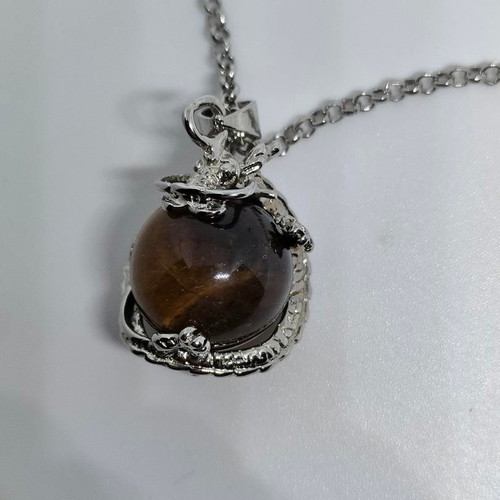 Tiger's Eye Pendant with Silver Dragon like new