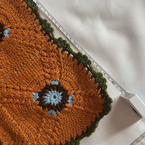 Vintage handmade crochet rug 83x49cm with 70s granny squares, used