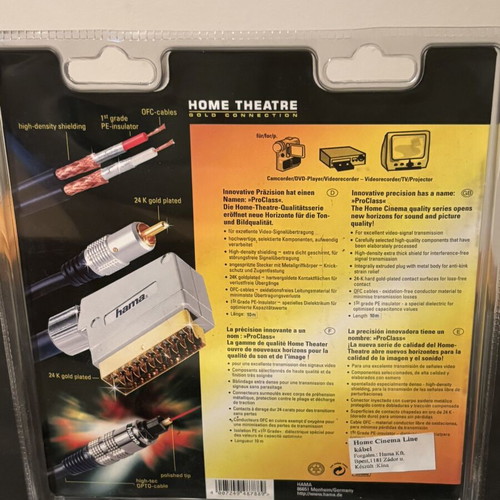 Hama ProClass Home Theatre Gold S-VHS (S-Video) 10m cable new