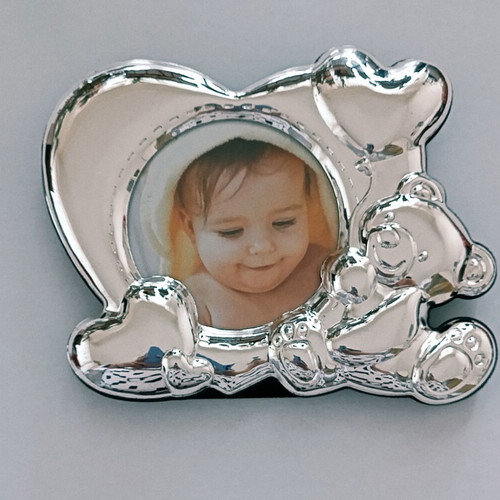 Marva silver-plated children's photo frame with teddy bear