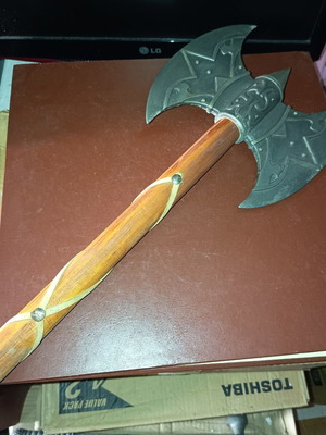 Viking decorative axe like new, long with iron, wood, and leather