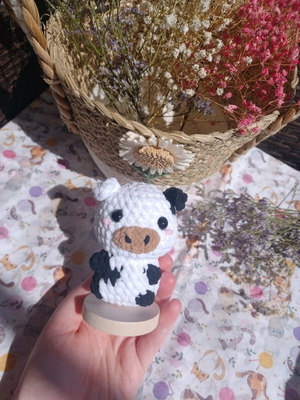 Knitted cow custom made in black and white colors