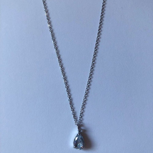 Steel necklace new silver with drop crystal