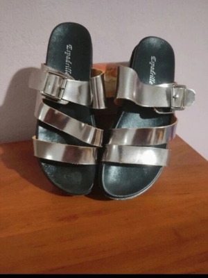 Silver double-strap sandals size 38 like new