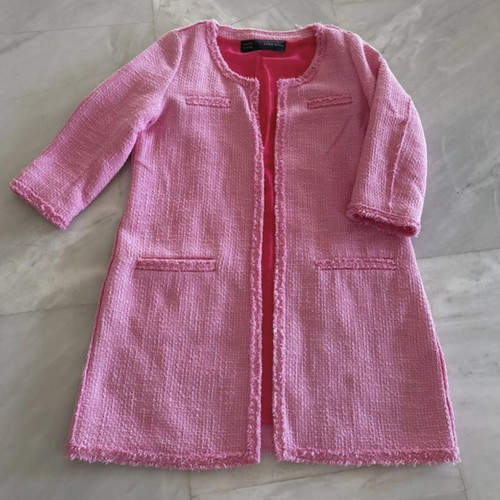 Zara tweed jacket manteau with 3/4 sleeves like new, pink, size M