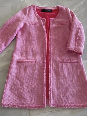 Zara tweed jacket manteau with 3/4 sleeves like new, pink, size M
