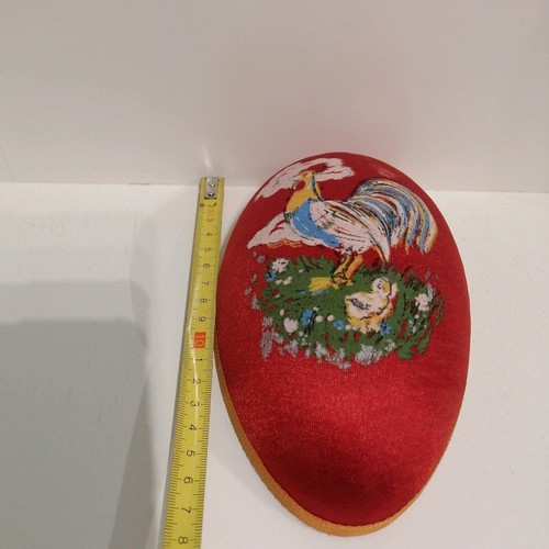 Handmade egg used with painted rooster and chick