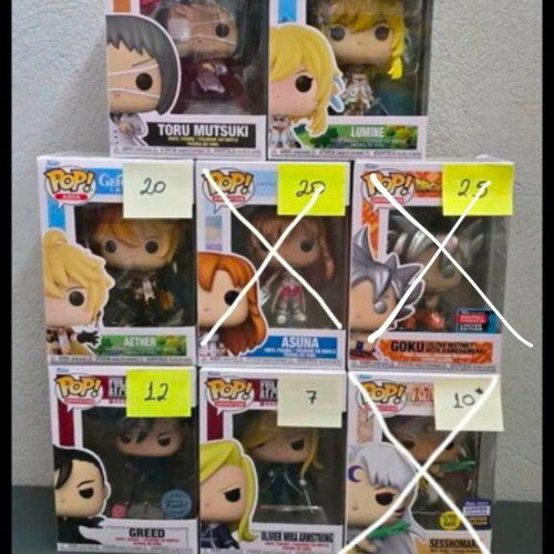 Funko Pop anime figures like new, Fullmetal Alchemist, Inuyasha, Genshin, Dragonball, Tokyo Ghoul