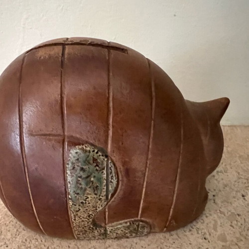 Vintage ceramic cat piggy bank used, Mid-Century Modern