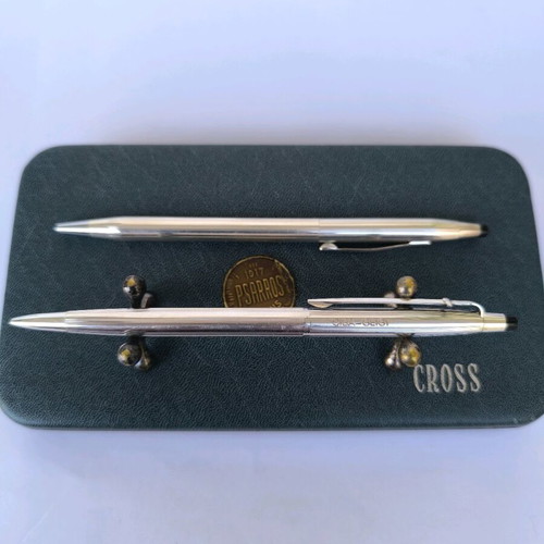 Cross Sterling Silver Century pen and Caran d'Ache Madison silver-plated mechanical pencil used