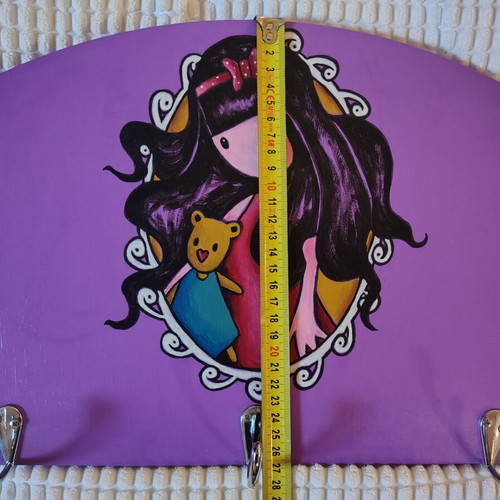Wooden wall hanger Santoro Gorjuss with 3 hooks, handmade