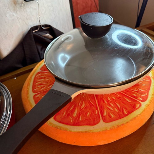 Frying pan with lid used, black