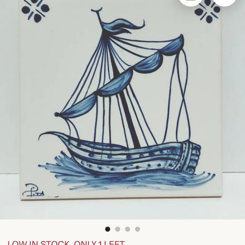 Handmade ceramic coaster from Portugal with sailing ship design