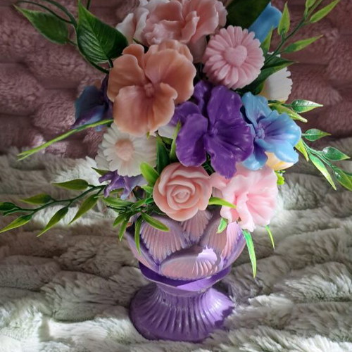 Bouquet of scented glycerin flowers in decorative pot