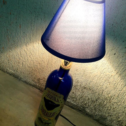Table lamp handmade from large wine bottle like new